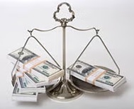 scales with unequal bundles of money